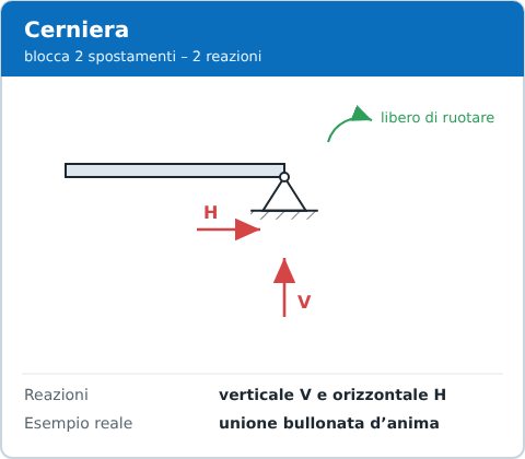 Vincolo cerniera: reazioni e gradi di libertà